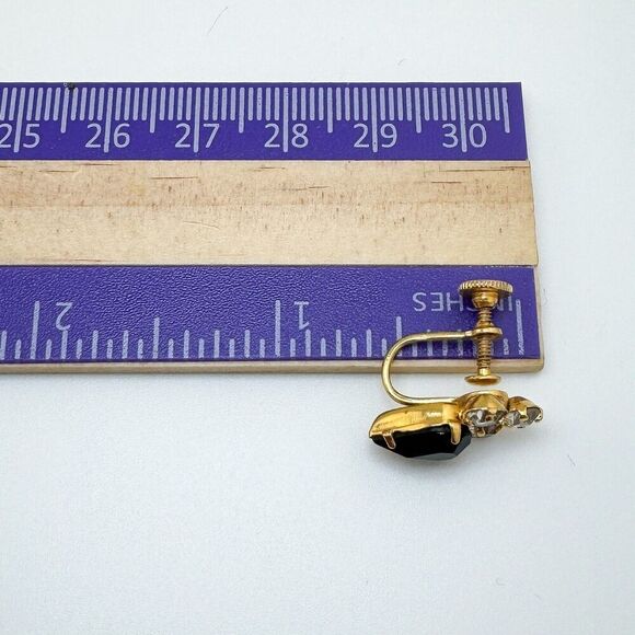 Vintage 1950s Screw Back Earrings Sparkling Clear Black Rhinestones Art Deco - Picture 9 of 9